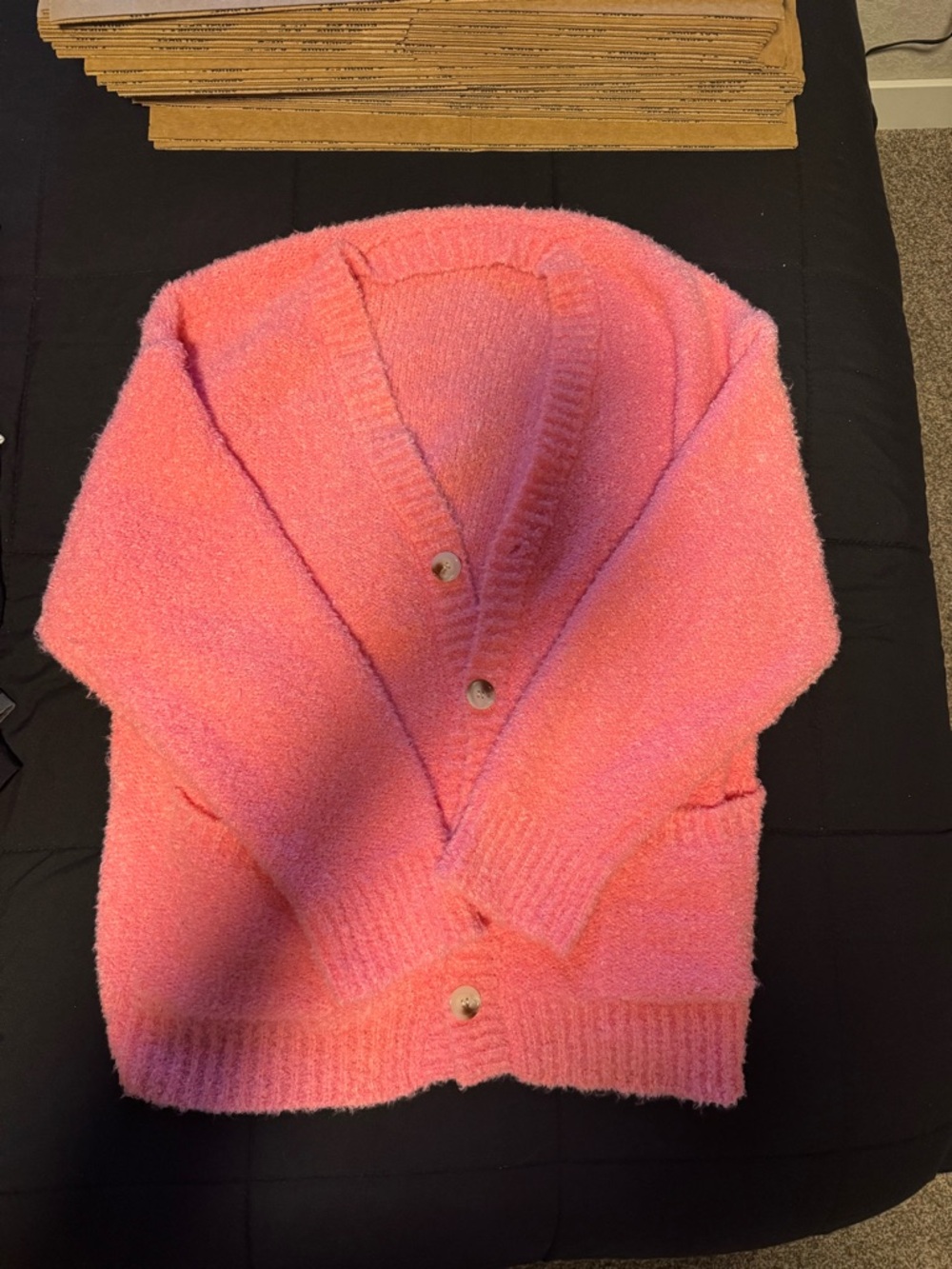 MENS Pink Button-Front Cozy Cardigan Sweater